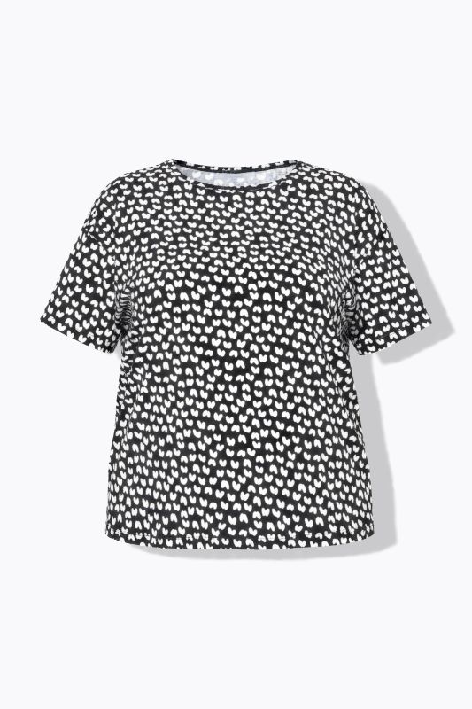 T-shirt imprimé noir & blanc, manches courtes