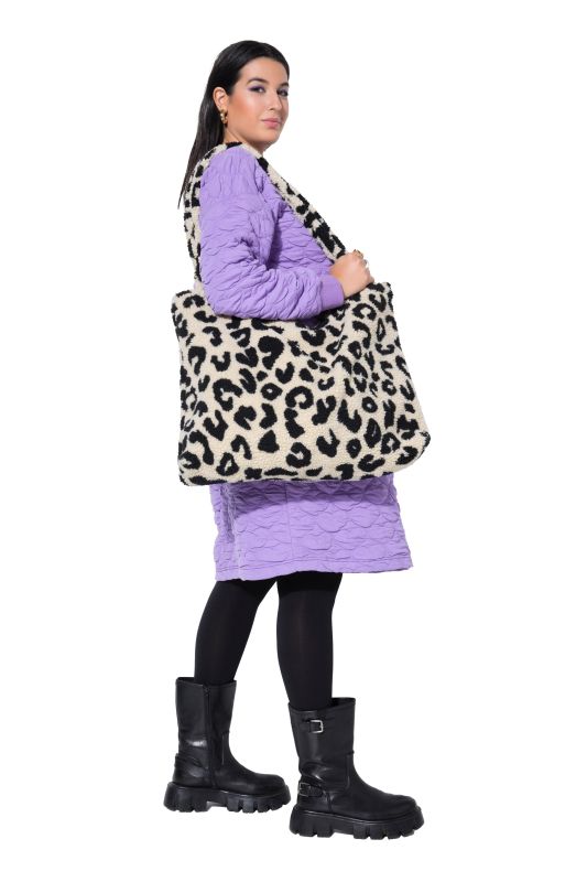 Sac shopper en polaire bouclée, motif léopard