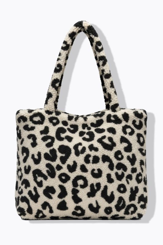 Sac shopper en polaire bouclée, motif léopard