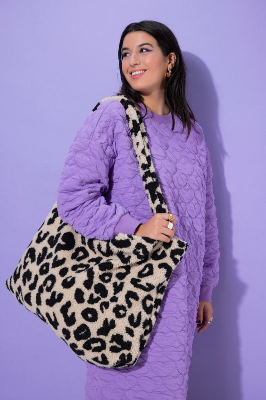 Sac shopper en polaire bouclée, motif léopard