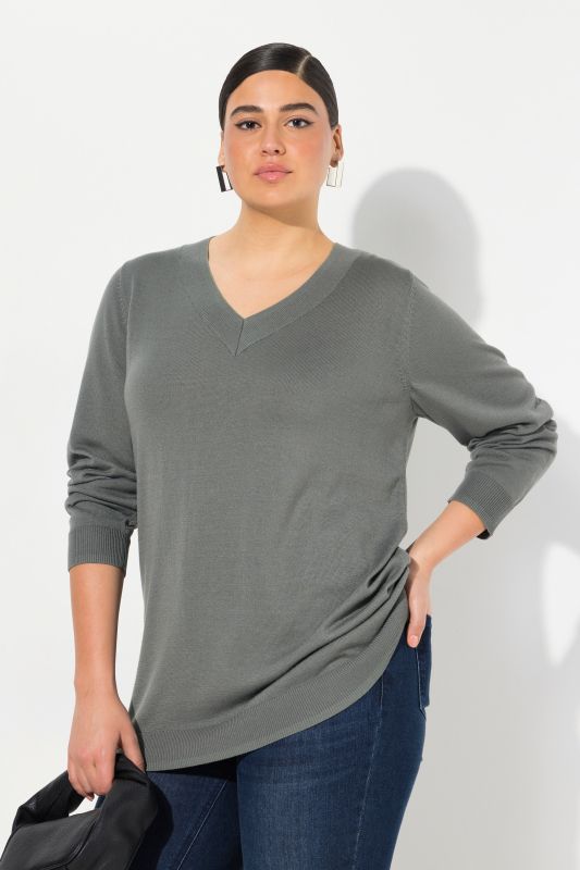 Pull col en V, manches longues, maille fine et douce