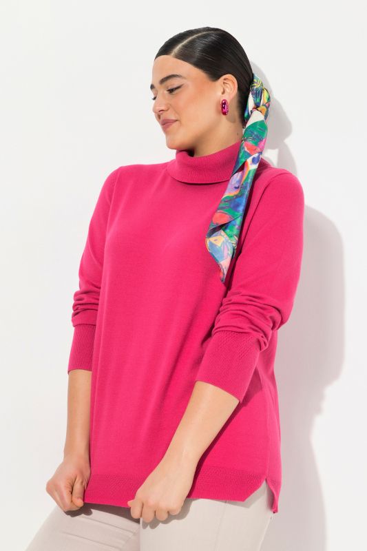 Pull à col roulé, manches longues avec larges bords-côtes