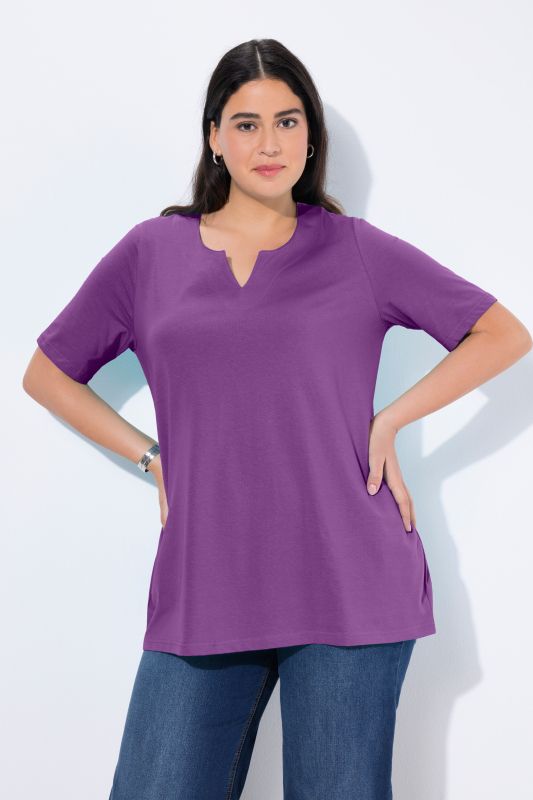 T-shirt manches courtes et col tunisien, coupe évasée