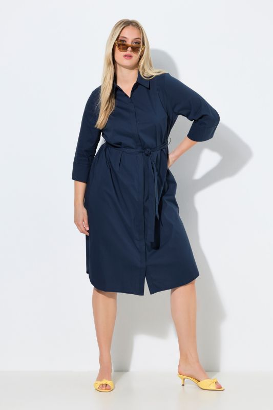 Robe chemisier à coupe évasée, manches 3/4 et ceinture