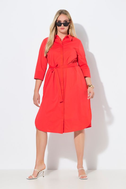 Robe chemisier à coupe évasée, manches 3/4 et ceinture