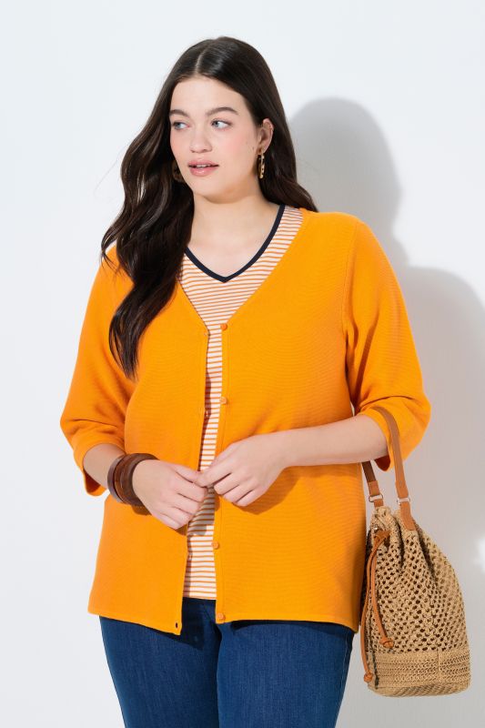 Cardigan en coton bio, encolure en V et manches 3/4