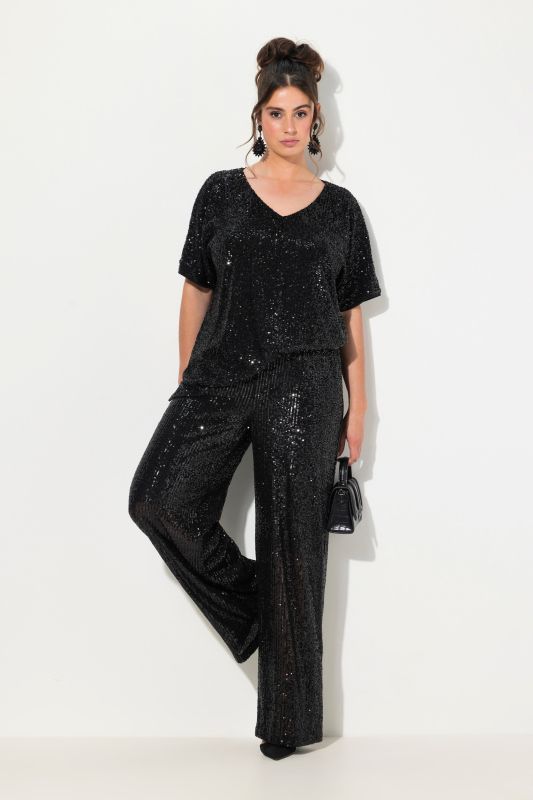 Pantalon à sequins. Taille élastique et jambe large