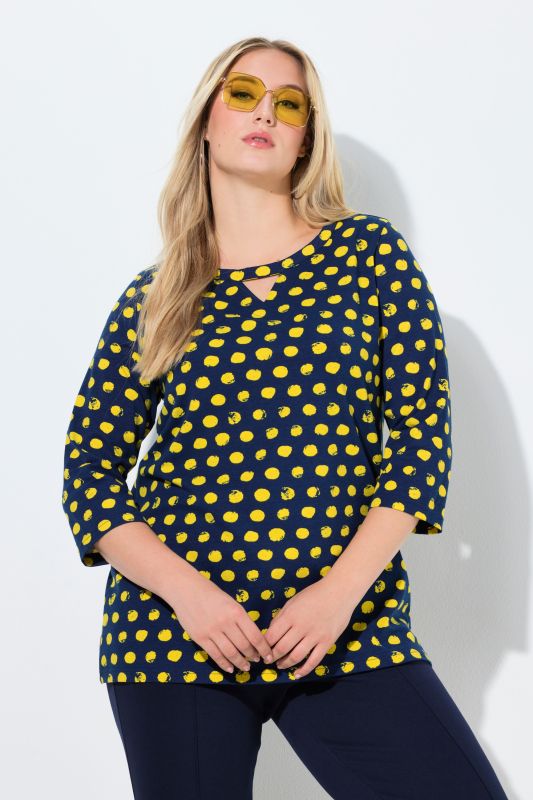 T-shirt à pois, col rond et manches 3/4, collection Classic