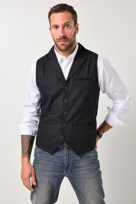 Gilet JP 1880 en tweed, fines rayures et finition FLEXNAMIC® - jusqu'au 7 XL