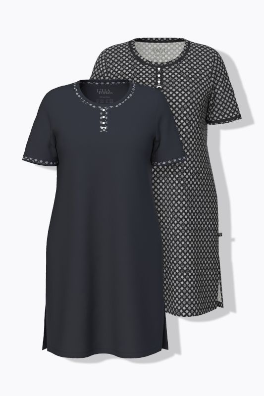 Lot de 2 grands T-shirts, décolleté rond et manches courtes, motif/uni