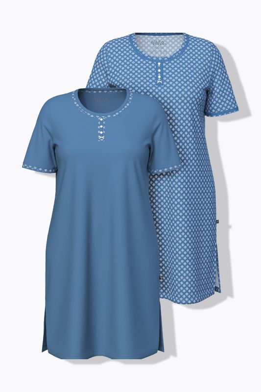 Lot de 2 grands T-shirts, décolleté rond et manches courtes, motif/uni