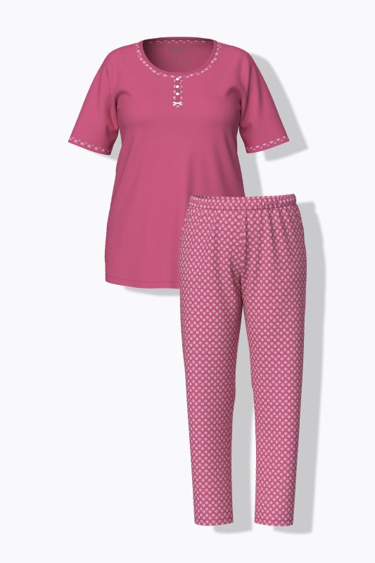 Pyjama 2 pièces avec motif, T-shirt décolleté rond et manches courtes + pantalon avec poches