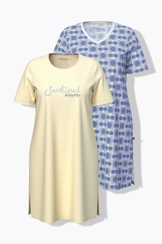 Lot de 2 grands T-shirts/chemises de nuit, col rond/en V et manches courtes