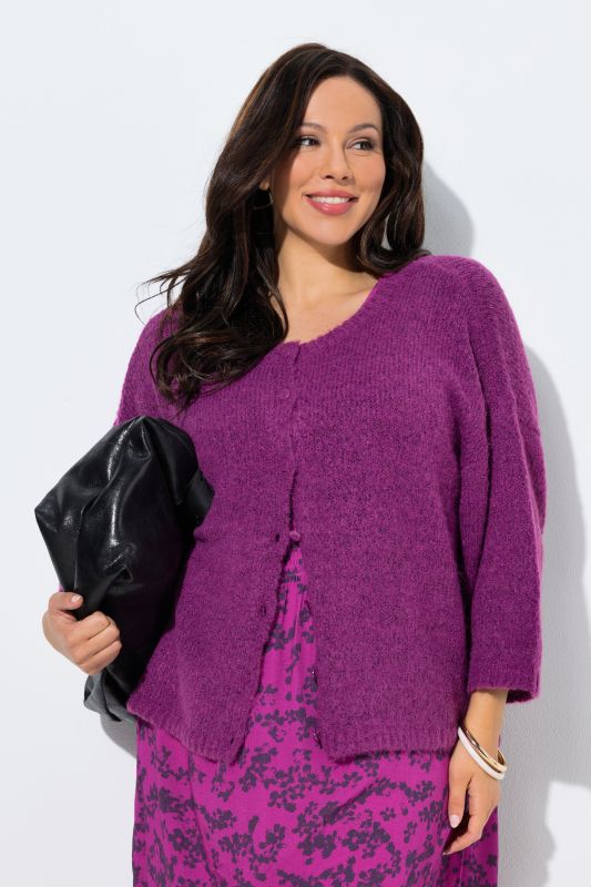 Cardigan oversize, col rond et manches 3/4