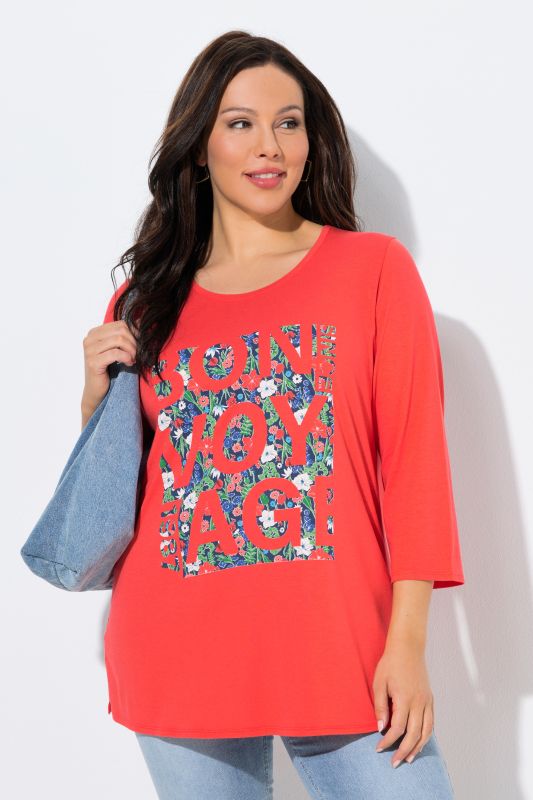 T-shirt motif « Bon Voyage », col rond et manches 3/4, coupe Classic Fit