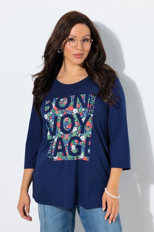 T-shirt motif « Bon Voyage », col rond et manches 3/4, coupe Classic Fit