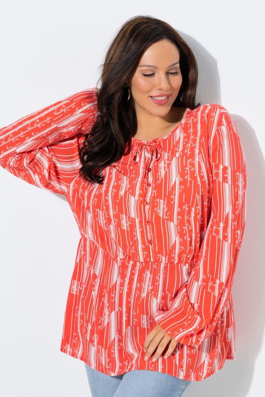 Blouse motif ancres, col rond et manches longues, coupe évasée