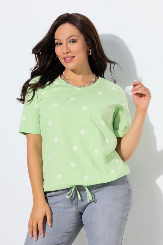 T-shirt à fleurs, cordon sous tunnel, col rond et manches courtes, coupe Classic Fit