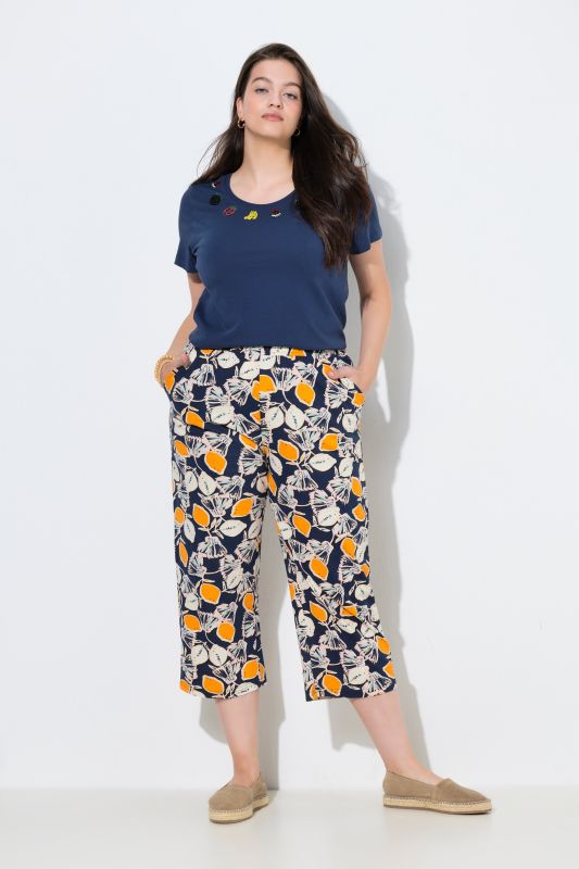 Jupe-culotte en jersey de coton bio, motif citrons et taille élastique