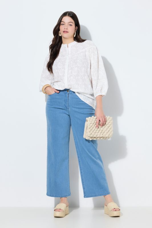 Jupe-culotte en jean de coton bio, jambe large et taille élastique