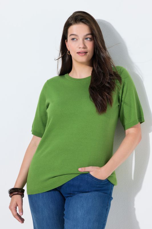 Pull twinset en coton bio, col rond et manches courtes