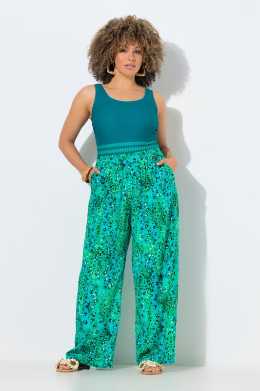 Pantalon palazzo, jambe large et taille élastique, motif léopard