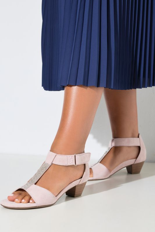 Sandales en cuir à talon, strass fantaisie - largeur H