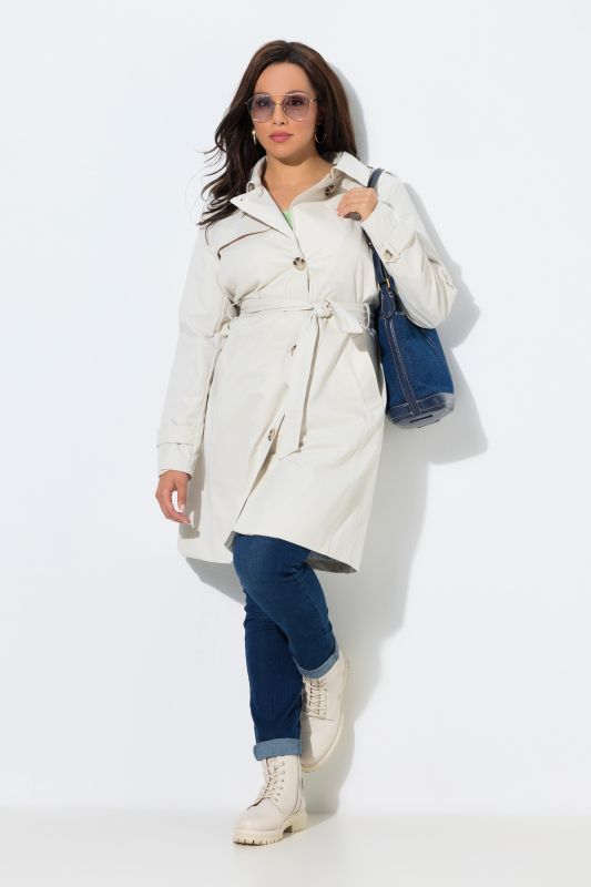 Trench-coat en tissu micropeach, ceinture à nouer, coupe évasée