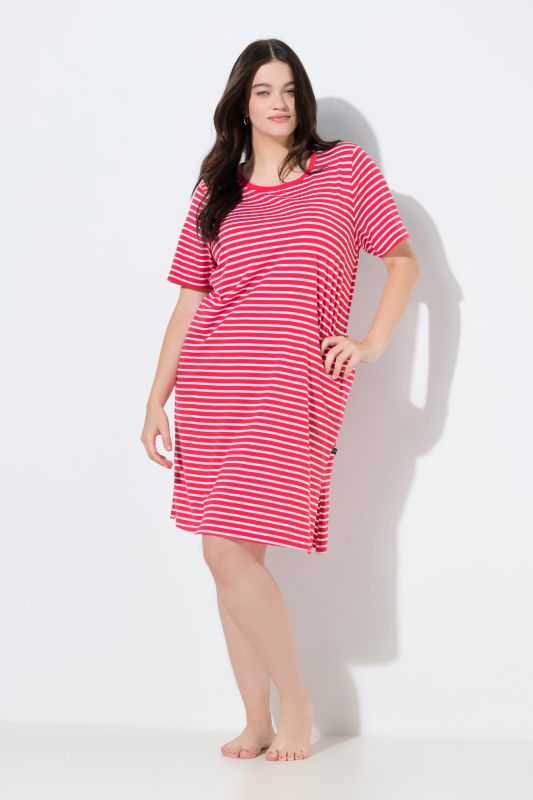 Grand T-shirt/chemise de nuit en coton bio rayé, décolleté rond et manches courtes