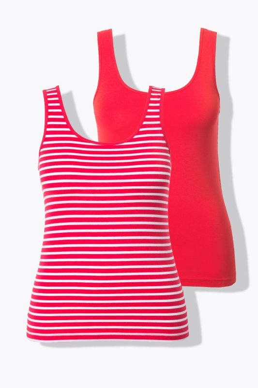 Lot de 2 débardeurs/maillots de corps en coton bio, rayures/unis