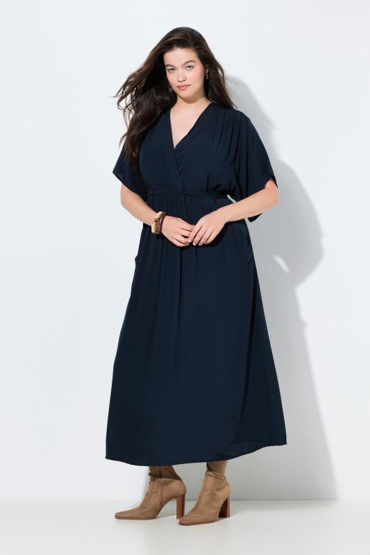 Robe-blouse maxi, manches courtes et décolleté en V, esprit cache-cœur