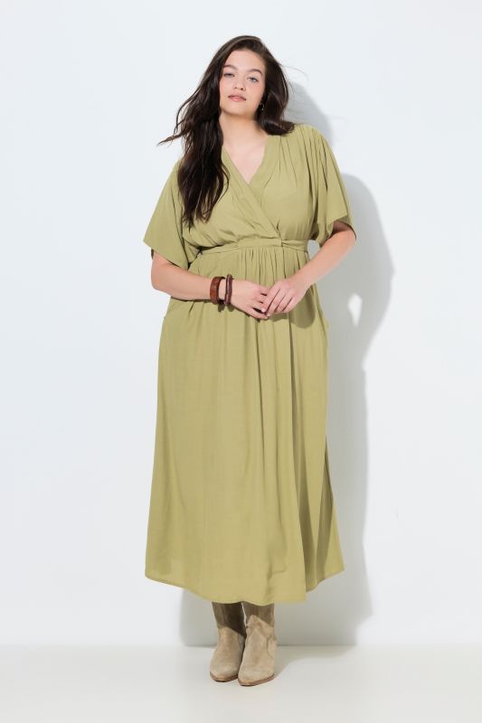 Robe-blouse maxi, manches courtes et décolleté en V, esprit cache-cœur