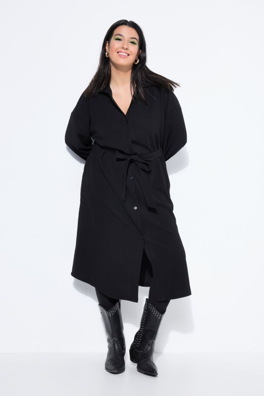 Robe chemisier coupe évasée, col chemise et ceinture à nouer