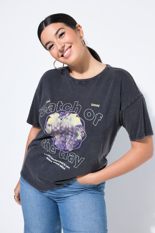 T-shirt manches courtes, imprimé raisins et style vintage