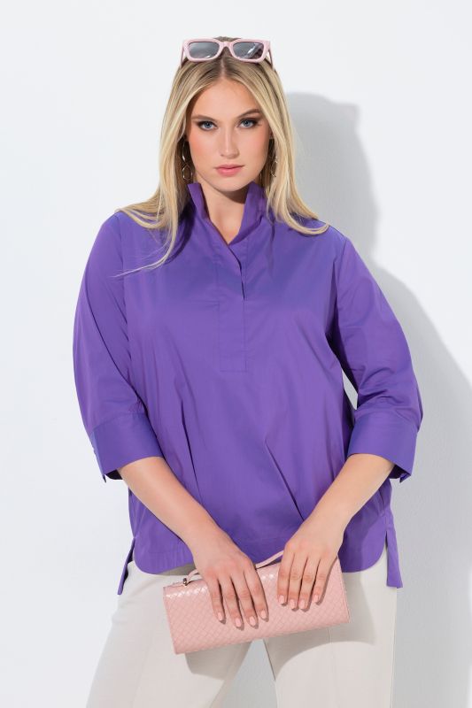 Blouse avec large patte, col montant et manches 3/4