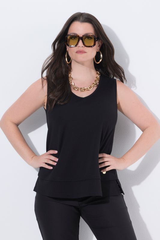 Débardeur point de Rome, col en V et coupe évasée, modèle sans manches