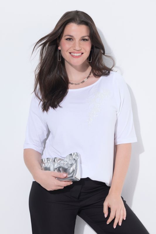 T-shirt manches courtes et encolure bateau, motif fantaisie en petits sequins