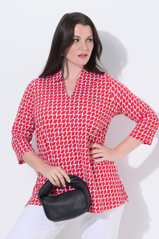 T-shirt en coton Pima, manches 3/4 et col calice, coupe évasée