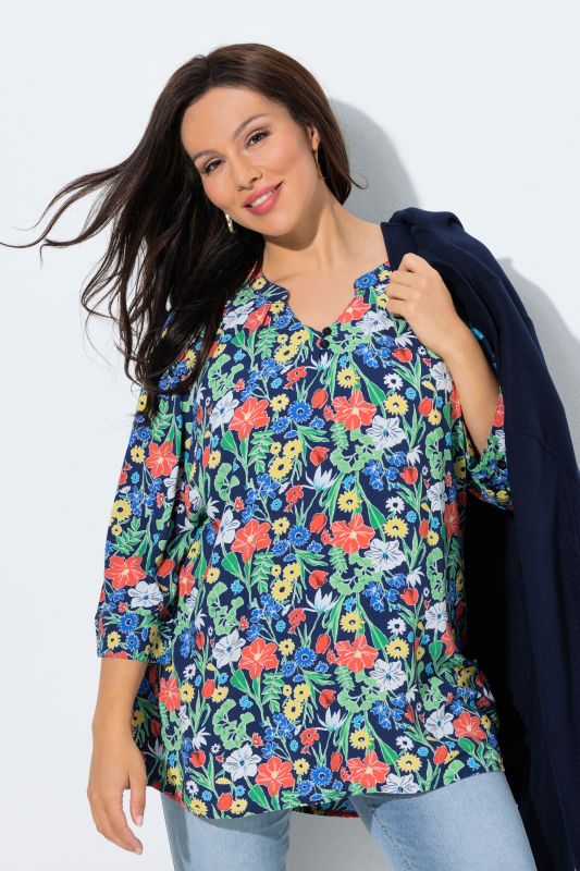 Tunique motif ancres, col tunisien et manches 3/4