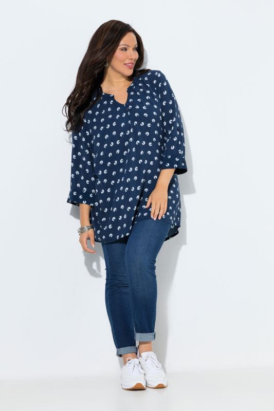 Tunique motif ancres, col tunisien et manches 3/4