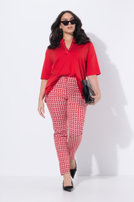 Pantalon jambe droite, motif graphique, taille élastique