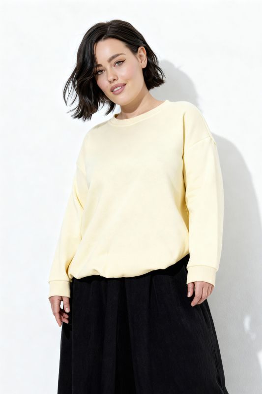 Sweat-shirt court, coupe Boxy Fit, col rond et manches longues