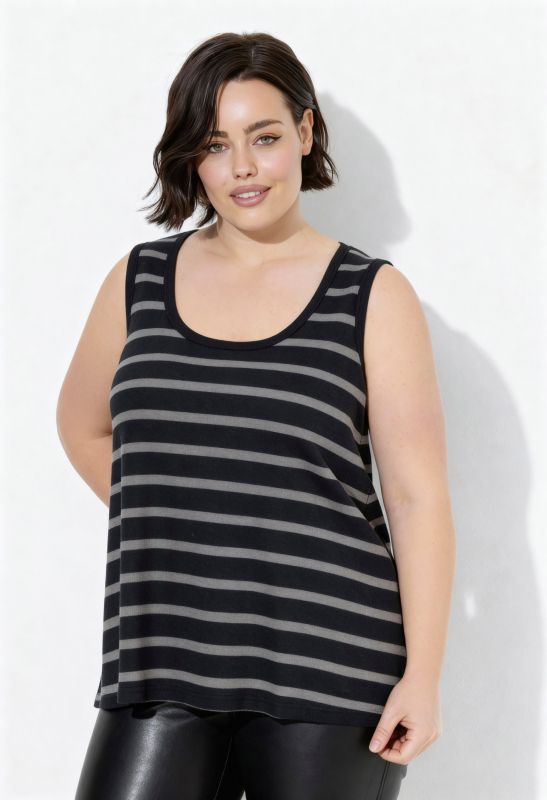 Débardeur en jersey côtelé à rayures, décolleté rond et coupe évasée, modèle sans manches