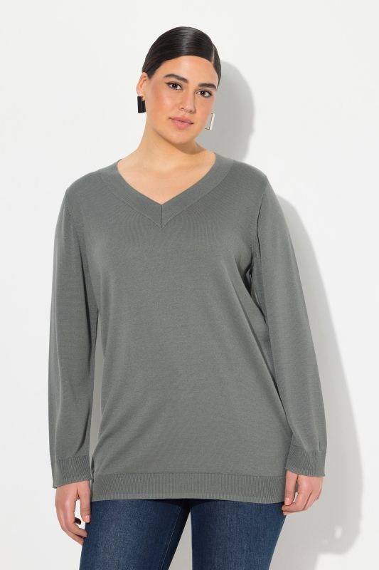 Pull col en V, manches longues, maille fine et douce