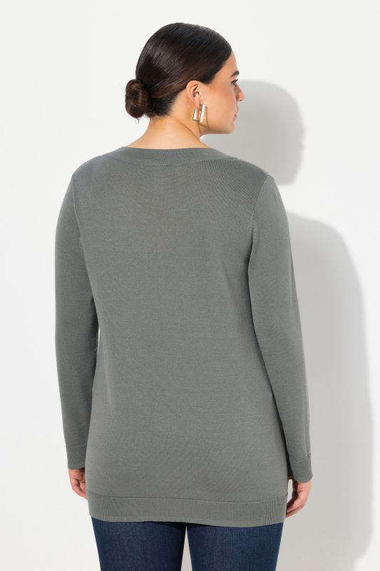 Pull col en V, manches longues, maille fine et douce