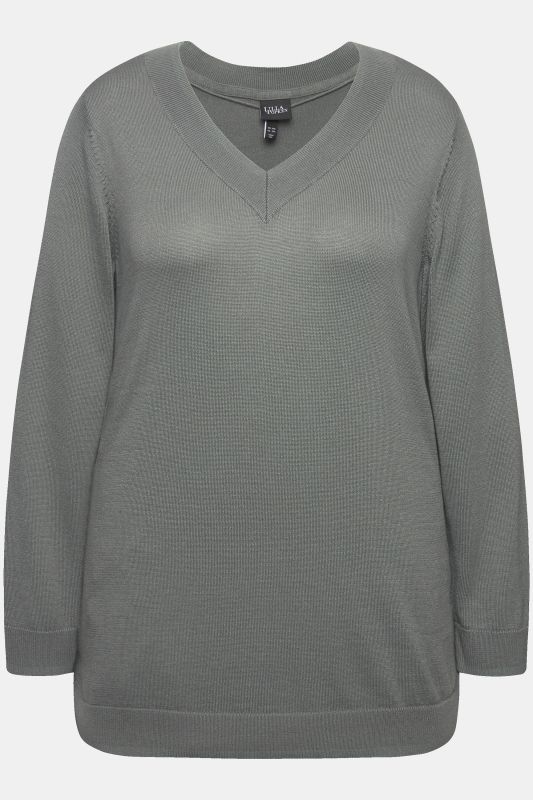 Pull col en V, manches longues, maille fine et douce