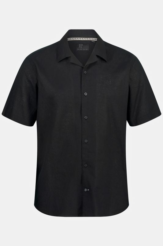 Chemise en lin mélangé, manches courtes et col cubain, coupe Modern Fit