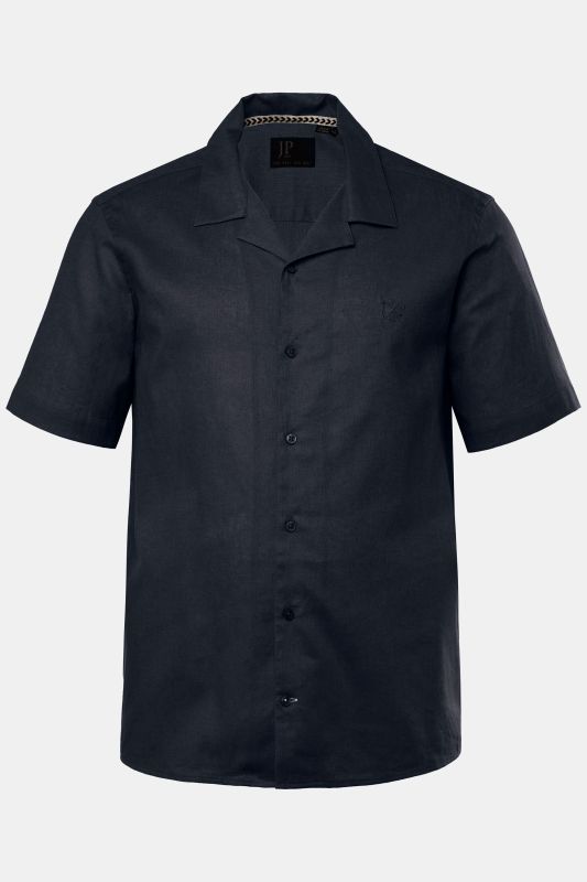 Chemise en lin mélangé, manches courtes et col cubain, coupe Modern Fit