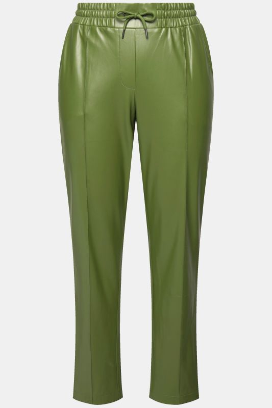 Pantalon 7/8 en similicuir. Passepoils et taille élastique