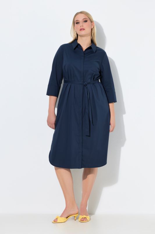 Robe chemisier à coupe évasée, manches 3/4 et ceinture